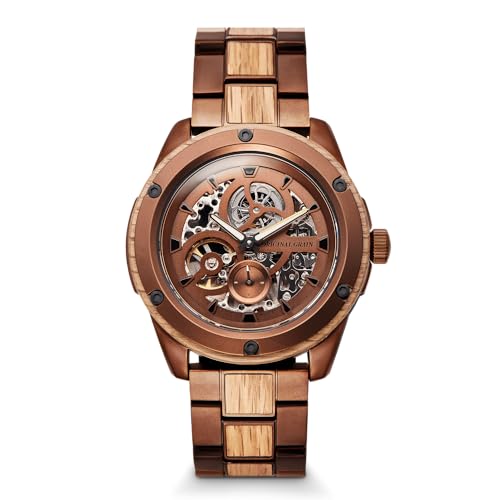 Original Grain Whiskey Espresso Rugged Automatic 44mm | Automatic Movement 316L Stainless Steel Adjustable Watch Band | 10ATM Water-Resistant & Scratch-Resistant | Bracelet Wrist Watch for Men