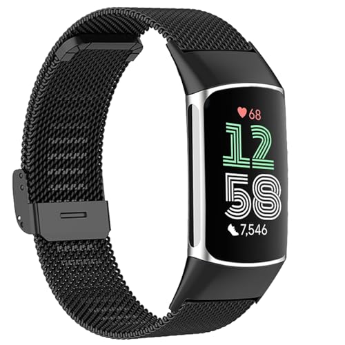 BOTNUW Metal Bands Compatible with Fit bit Charge 5 Bands for Women Men, Classic Stainless Steel Adjustable Replacement Straps for Fit bit Charge 5 Advanced Fitness & Health Trackers