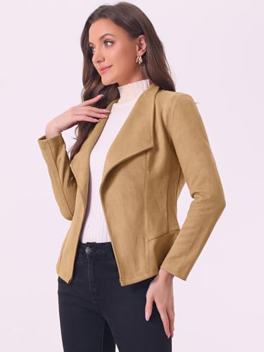 Image of Allegra K Women Faux Suede Jacket Lapel Draped Open Front Cardigan Casual Trendy Suede Blazer