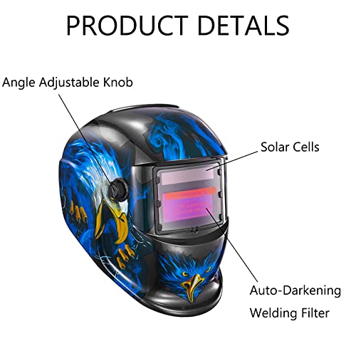 Automatisch verdunkelnd Solar Schweißmaske Schweißhelm, 9-13 DIN Einstellbar, Verzögerte Dimmbar, 5 Stück Ersatzgläser, für MIG, MAG, Schweißen Schneiden (Amerikanischer Adler) - Image 3