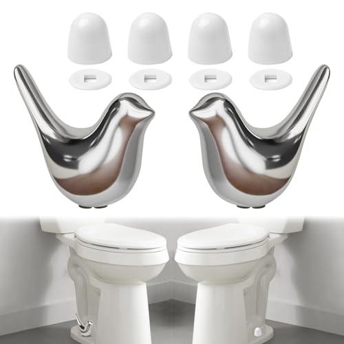 MENNTY 2Packs Ceramic Silver Birds Toilet Bolt Covers & 4Packs Universal Toilet Bolt Caps, Cute Bathroom Decorative Toilet Floor Screw Cover Caps Easy Installation by MENNTY - Used condition - US$15.72