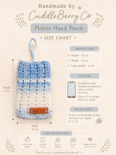 Image of Handmade Crochet Mobile Pouch for Women & Girls | Knitted Phone Holder with Wrist Strap | Cute Floral Aesthetic Mobile Cover Case | Soft Yarn Handmade Gift (SkyBlue)