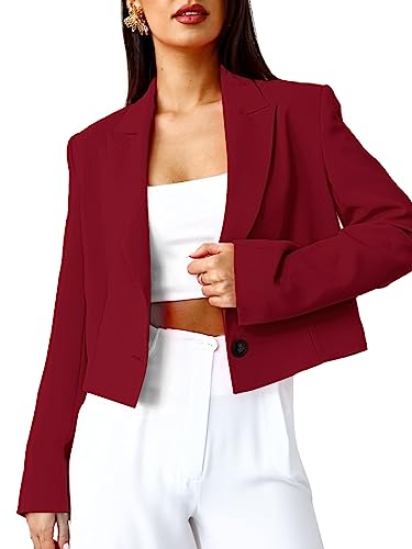 Women's Lapel Neck Long Sleeve Single Button Open Front Elegant Crop Blazer3