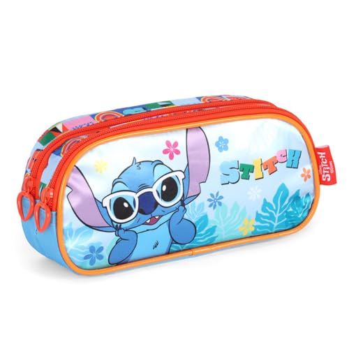 Estojo Duplo Stitch Disney Organizador Escolar Infantil (Azul)