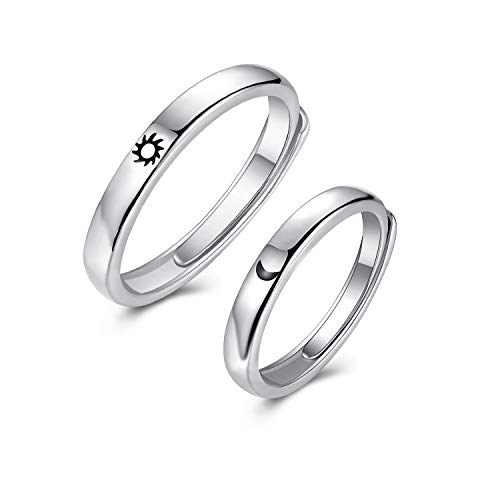 BUUFAN 2PCS Couple Promise Rings Set Sun and Moon High Polish Opening Rings for Lovers Best Friends