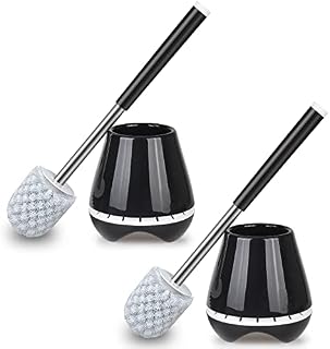Toilet Bowl Cleaner Brush and Holder, MEXERRIS Bathroom Toilet Cleaning Brush with Holder Toilet Scrubber Brush With Tweezers for Bathroom Storage and Organization Black, 2 Pack
