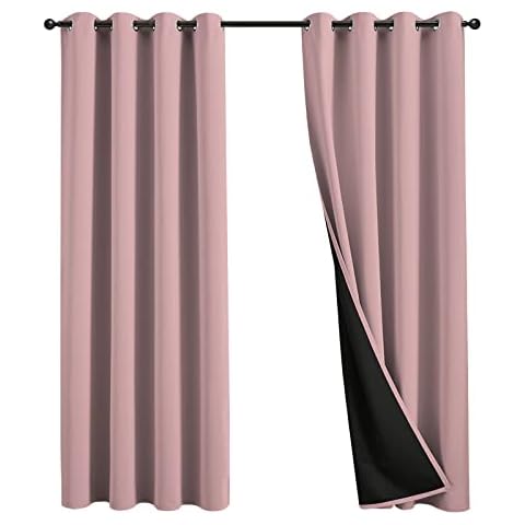JSFLY 100% Blackout Curtains 106 inch Length for Bedroom, Thick Noise Reduction Thermal Insulated Grommet Window Drapes Room Darkening Curtains for Living Room, 2 Panels (62x106 inches,Pink) Cover