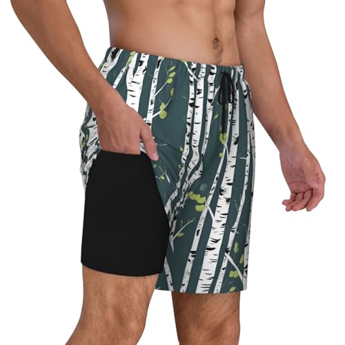 Beauty Birch Tree Mens Double Polyester Swimsuit Trunks Swim Shorts with Compression Liner and Patch Pocket.3