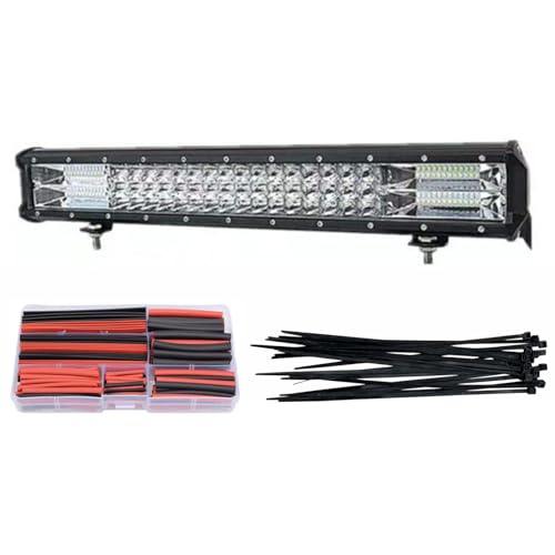 【Deepa Ribusu】LEDライトバー 288W 52cm 12V/24V兼用 ワーク 作業灯 オフロード LEDワークライト 20インチ 集魚灯 汎用フォグランプ 熱収縮チューブ 結束バンド付き (ホワイト)