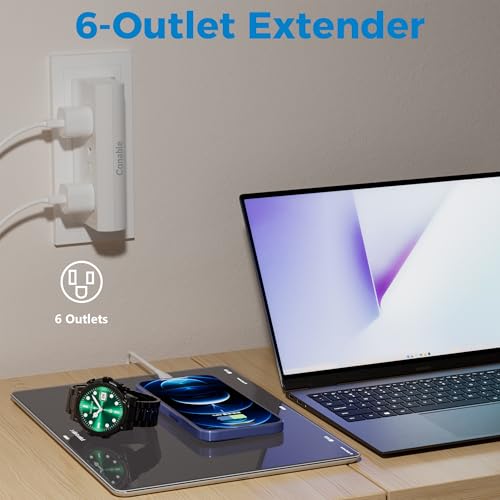 Extensión vertical con 6 tomas, Cubiertas deslizantes de seguridad, 125V 15A 1875W, color blanco, pack de 2 miniatura 5