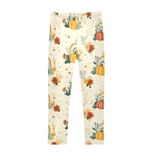 Rainbow Pumpkin Flower Girls Leggings Soft Stretch Workout Yoga Dance Pants for Kids Casual Tights