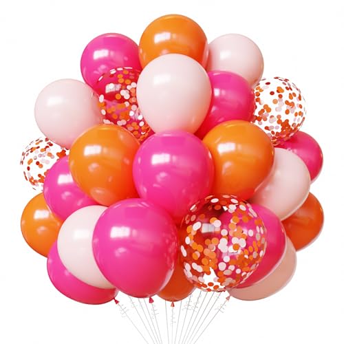 Pink and Orange Latex Balloons 50pcs 12 Inches Light & Hot Pink Orange with Confetti Balloons for Wedding Birthday Baby Shower Tropical Party Decorations
