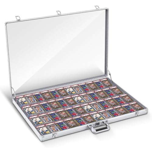 Aluminum and glass display cases for cards, XL large desktop display case with lock, portable trade show case for jewelry MTG card collector cards.