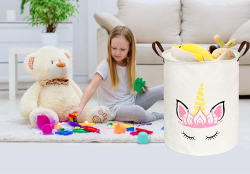 Image of MAIZMZ Baby Waterproof Storage Basket Kids Hamper Nursery Bins Organizer Gift Toy Box Laundry Basket for Women Large Canvas Collapsible Chest for Home /Dorm /Office /Room Decor