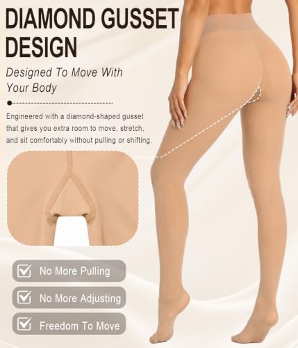 Image of MERYLURE Fleece Lined Tights Women Fake Translucent Warm Pantyhose | Thick Thermal Sheer Leggings for All Skin Tone