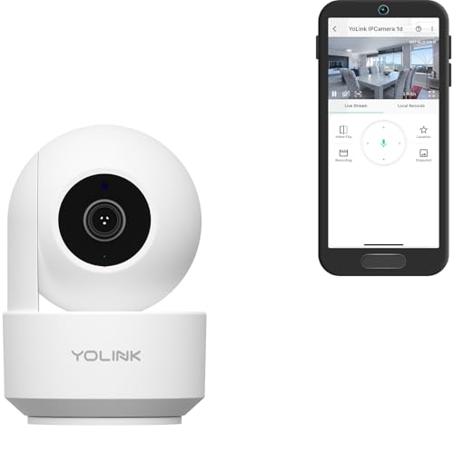 YoLink Uno 2.4G WiF Wireless Home Security Camera Indoor, for Baby and Pet Monitor, 1080p Dog Camera with Phone App, Night Vision B/W, 2-Way Audio, 64G SD Card Included, 360°
