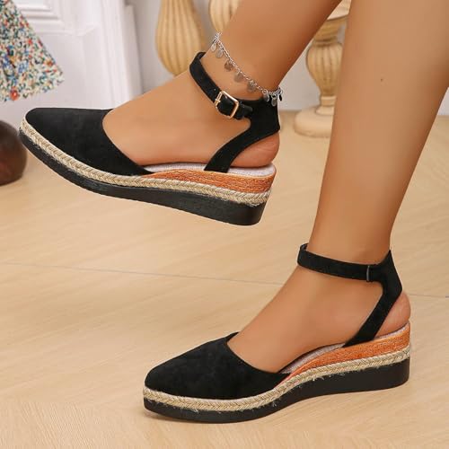 Women's Suede Wedge Sandals Closed Toe Platform Comfortable Casual Shoes for Daily Wear and Travel4