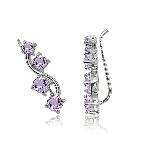Amethyst Earrings For Women Sterling Silver Gemstone Vine Purple Climber Crawlers For Girls Teens Prom Bridesmaids Fashion Trendy Summer #TOP3
