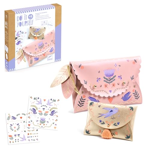 Djeco Kids Handmade Faux Leather Wallet & Coin Purse Set - Sweet Fashionista European Illustrations Ages 6+
