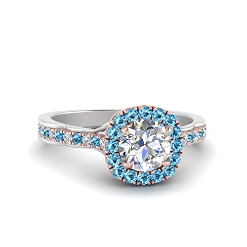 Image of Choose Your Gemstone Cathedral Halo Two Tone Engagement Ring 925 Sterling Silver Round Shape Halo Engagement Rings Lightweight Office Wear Everyday Gift Jewelry US Size 4 to 12
