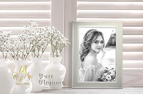 Ckk Pure Elegance Double Beaded Steel Metal Frame, Silver Plated With Light Gray Enamel (Silver, 5X7") #TOP2