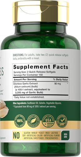 Carlyle Odorless Garlic Softgels 8000 mg | 300 Count | High Potency Formula | Non-GMO and Soy Free - Image 3