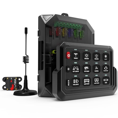 Wireless RGB 12 Gang Switch Panel, Marine Switch Panel Box, Remote Control Range Up to 600FT Multifunction Offroad Light Switch Panel, Auxiliary LED Switch Pod for 12V/24V Car Truck SUV Marine Boat