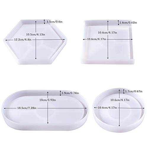 PHOGARY Silicone Resin Molds, 4Pack Resin Coaster Molds for Resin Casting, Epoxy Resin Mold, Square Round Oval Resin Mold, Large Silicone Molds for DIY Craft Jewelry Dish