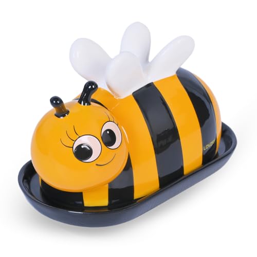 Bee Butter Dish with Lid for Countertop – Cute Ceramic Plate – Keeper to leave on counter – Gift for Bee lovers – Decor for dining room table – Perfect housewarming gift – Butterbell dish