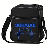 VIMAVERTRIEB® Retrotasche hoch Schalke - Herzschlag - Druck: blau - Tasche Umhängetasche Fußball Fanartikel Fanshop - schwarz/schwarz