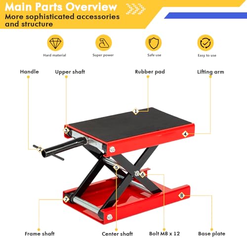 Motorcycle Lift Jack 1100LB Center Scissor Stand for ATV Scooter Dirt Bike Adjustable from 3.25" to 13.25", Red - Image 5