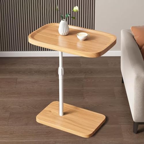 Mesa auxiliar ajustable en forma de C, moderna mesa auxiliar para sofá y cama, bandeja debajo de la TV, versátil mueble de sala de estar y dormitorio (diseño de ranura de color madera)