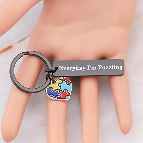 HOLLP Funny Autism Keychain Everyday I'm Puzzling Keychain Autism Awareness Gift Puzzle Piece Keychain4