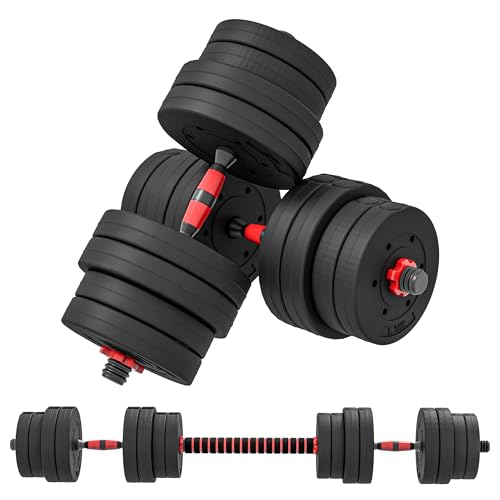 HOMCOM Set Manubri 2 in 1 da 30kg Totali con 16 Dischi Pesi e Connettore, Set Manubri Regolabili Utilizzabile come 2 Manubri, Bilanciere, Palestra in Casa, Nero
