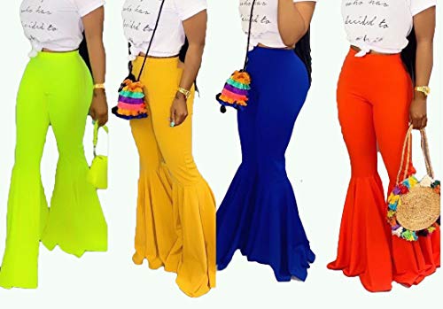 GUOLEZEEV Women Flare Pants Elastic High Rise Bell Bottom Wide Leg Trouser XL Red3