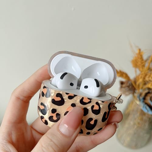 Image of MINSCOSE for AirPods 4 Case,Cool Glitter Leopard Shell Pattern Design with Stylish Heart Shaped Keychain,Soft TPU Protective Cover with Cleaner Kit for AirPods 4-Cold