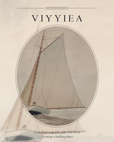 Viyyiea Gold Framed Wall Art Canvas Print Home Decor For Living Room White Sailboat Seascape Watercolor Vintage Beach Painting On Canvas thumb #3