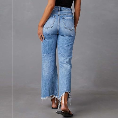 Bell Bottom Jeans for Women Ripped Skinny Bell Bottom Ladies Elastic Skinny Flared Raw Hem Flare Denim Pants4