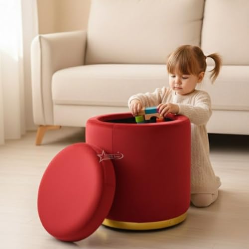 Image of Velvet Round Single Strip Ottoman Office Stool Foot Rest Stool Velvet Fabric Padded Seat Pouf Ottoman 16 X 16X 19 inch,in Round Shape for Living Room RED