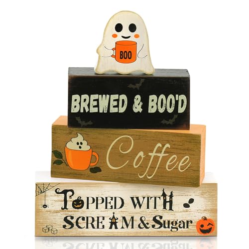 Hekocap 4 Pcs Halloween Table Decorations, Cute Halloween Tiered Tray Ghost Coffee Bar...