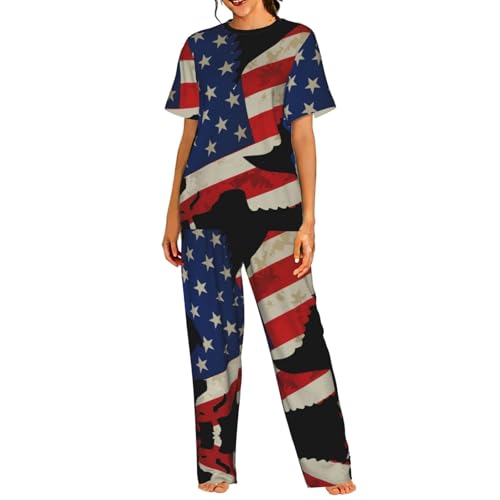 Pyjama court femme vêtement de nuit motif aigle taille 3XL