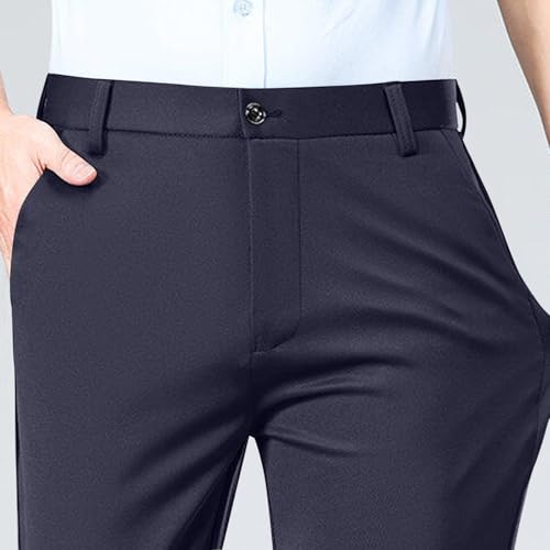 Men's High Waisted Dress Pants Elastic Waist Classic Stretch Flat Front Trousers Formal Casual Work Business Pants3
