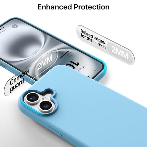 Image of eller sante Silicon Back Cover Case for iPhone 16 Plus Scratch Resistant TPU Shockproof 6ft Feet Drop Protection Support Mag-Safe Wireless Charging- Sky Blue