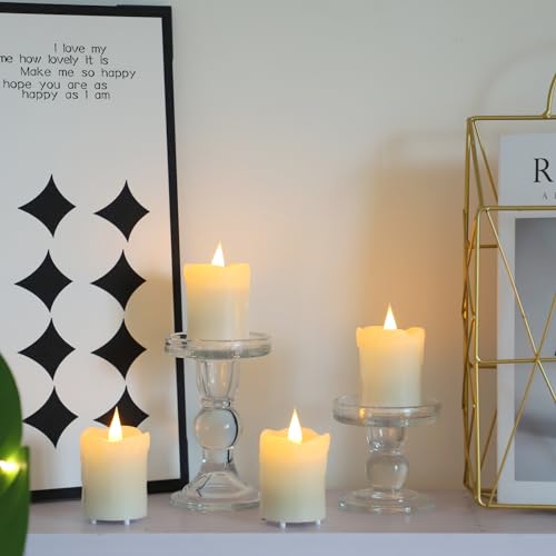 Image of Lezonic Rechargeable Votive Flameless Battery Operated Candles with Remote Timer USB Cable, Pack of 4(D:2 inch X H:3 inch) LED Ivory White Flickering Wax Candles with 3D Flame