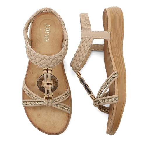 Image of UBFEN Womens Bohemian Flat Sandals With Back Strap Summer Beach Comfortable Bling