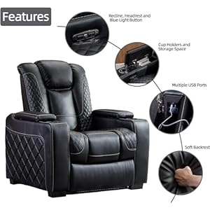 Canmovelectricpowerreclinerchairwithambientlightingfauxleatherdualmotorpowerhometheaterseatingwithadjustableheadresthiddenarmstoragecupholdersusbportssingleblack Urban Country Home Decor Canmov electric power recliner chair with ambient lighting faux leather dual motor power home theater seating with adjustable headrest hidden arm storagecup holdersusb ports single black urban country home decor