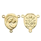 Paquete de 2 centros de mesa de rosario, medallas católicas italianas, suministros de kit de fabricación de rosario, eslabones de conector de unión central de rosario con 3 bucles para collar de