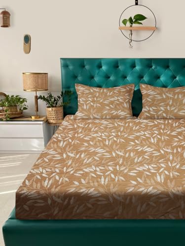 Image of ROSARAHOME 180 TC Microfiber Flat Queen Size Double Bed Bedsheet with 2 Pillow Cover| Bedsheet:240cmx225cm Pillow Covers:45cmx70cm,Floral Brown