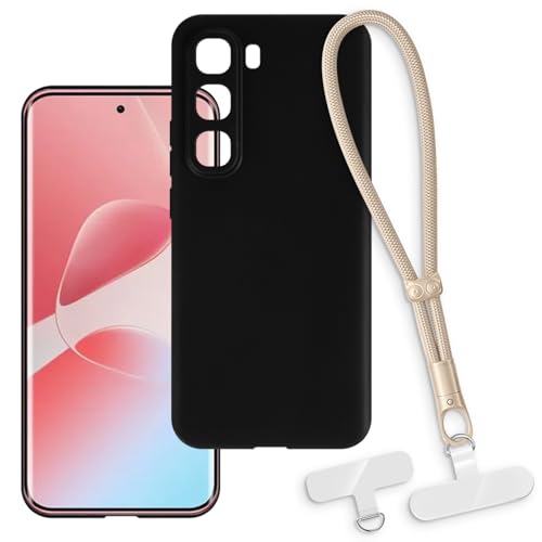 OAGELIM 2-in-1�ی�P�[�X�ƃ��X�g�X�g���b�v Infinix Hot 60 Pro Plus 4G �Ƃ̌݊������� ���O���\�ȃ��j���[�h�t���d�b�J�o�[�A����~�ߕ����h�~�O���b�v�n���h�� (�u���b�N + �S�[���h)