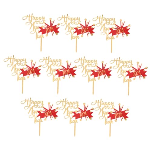 TOYANDONA 10個新年パーティー用 ケーキトッパー カップケーキピック レッド ゴールド 星形装飾 ホリデーイベント用品